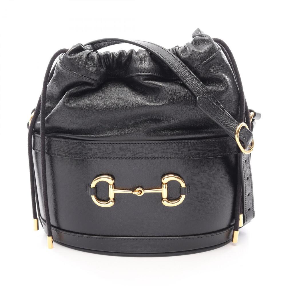Gucci Horsebit Bucket Bag Leather Shoulder Bag Black